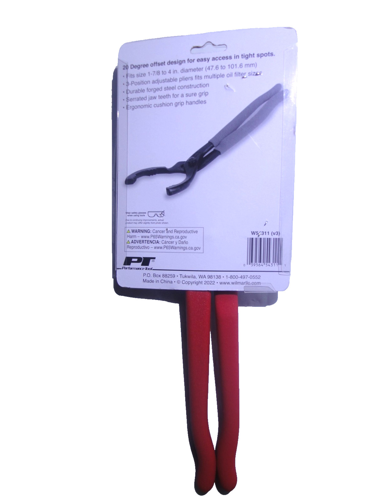 Performance Tool Oil Filter Pliers Offset 1-7/8 to 4 inch diameter W54311 (v3)
