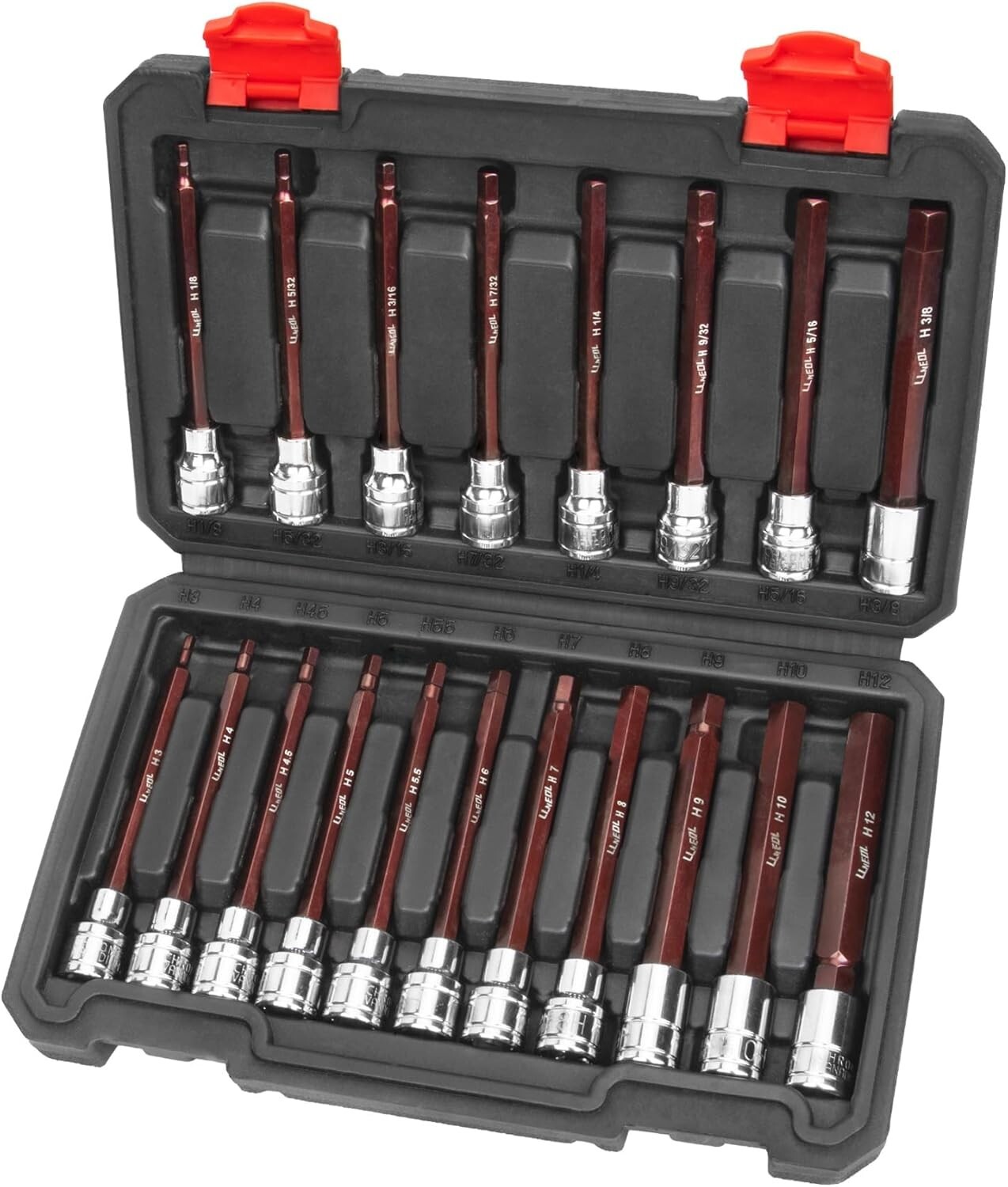 19Pcs 3/8 Drive Long Allen Hex Bit Socket Set Hex Head Standard SAE & Metric