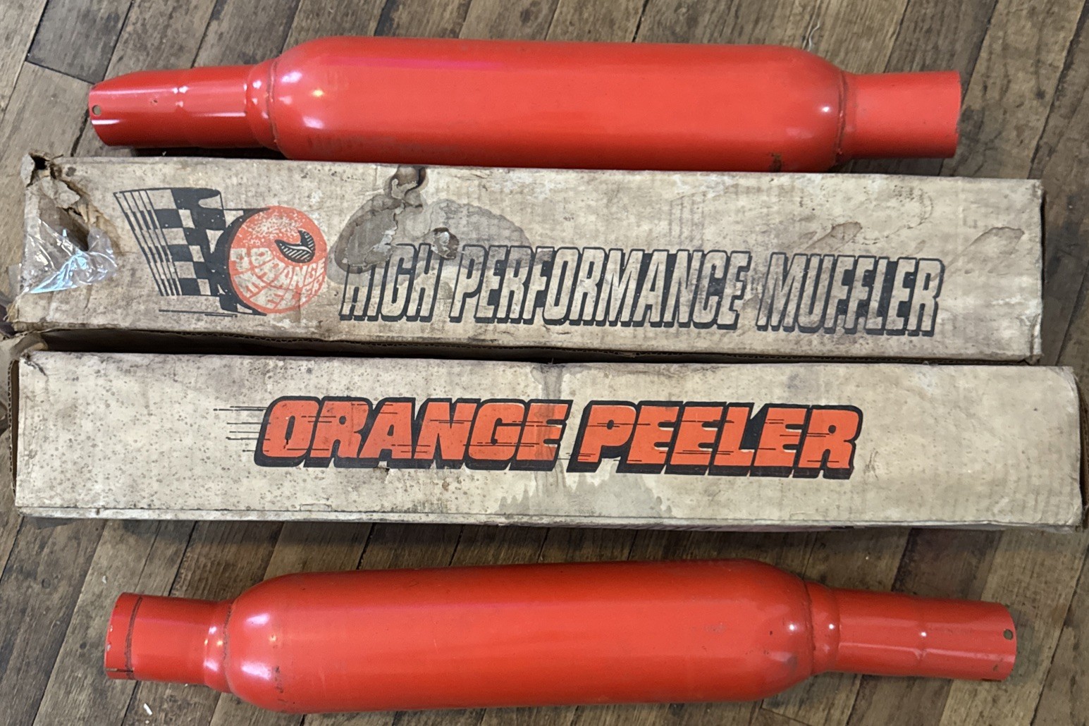 Pair Of Vintage Orange Peeler High Performance Mufflers 38007 2” Inlet 1 7/8 Out