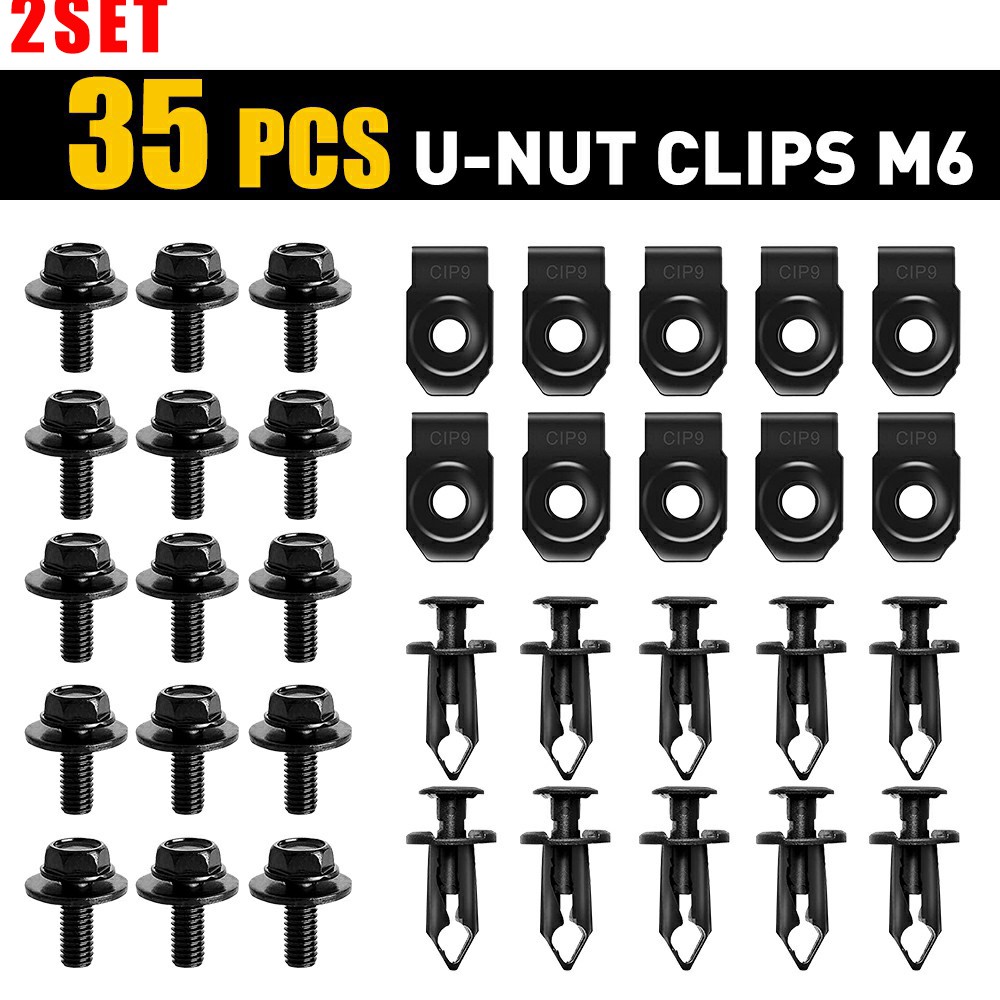 2Set Universal for Body Bolts & U-nut Clips – M6 35PCS Engine Cover Undertray Sc
