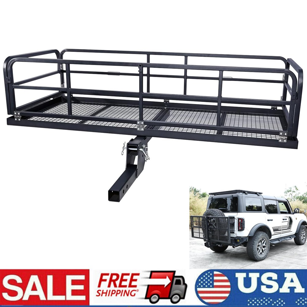 750LBS Folding Hitch-Mounted Cargo Basket Carrier for SUV RV Truck Trailer Black