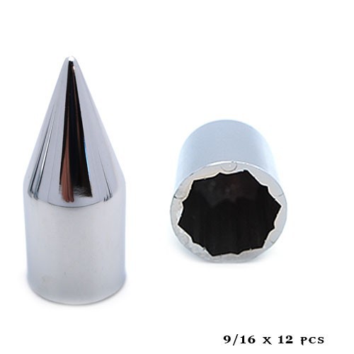 12 Chrome Press On Spike Nut or Bolt Covers for 9/16″ Wrench Size – Car & Truck