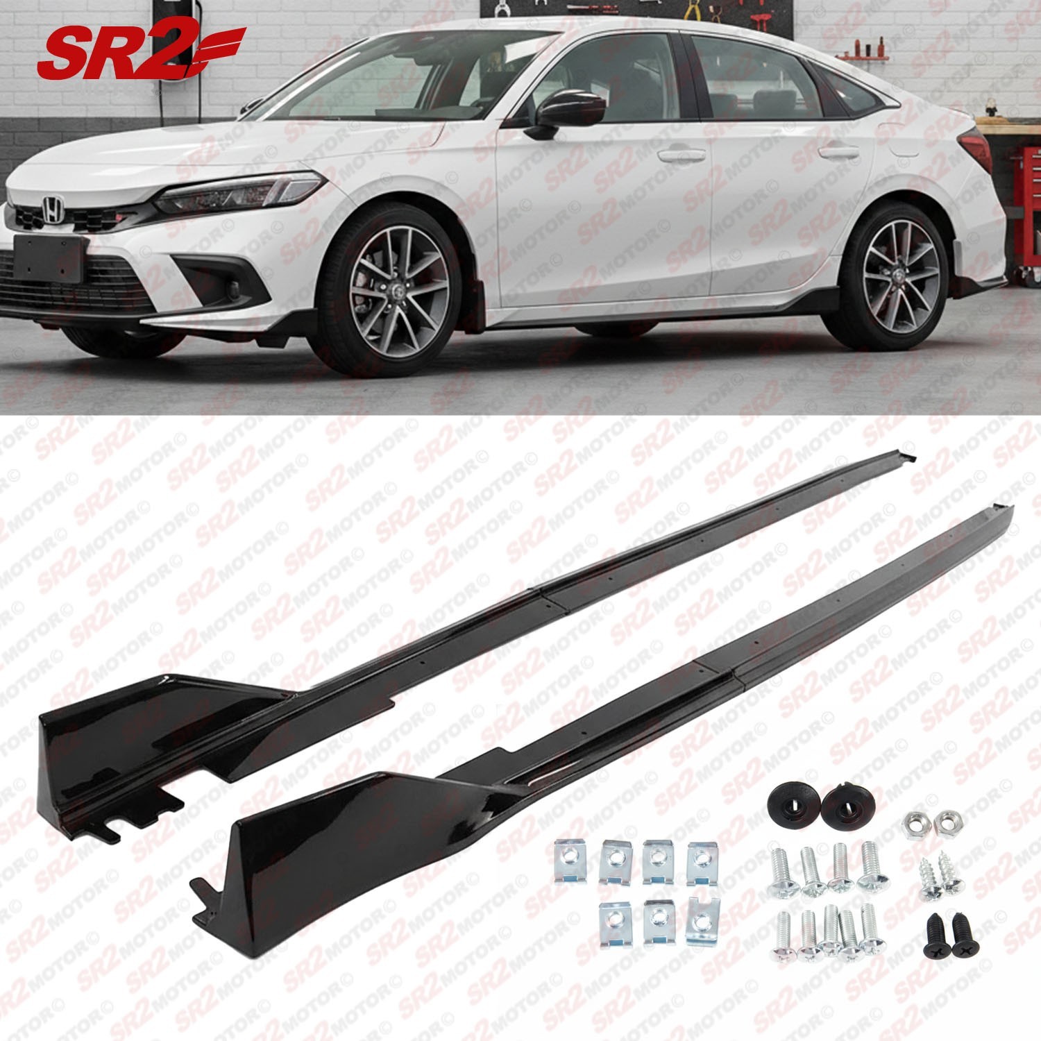 For 22-26 Honda Civic Gloss Black TY-R Style Rocker Panel Extension Side Skirt