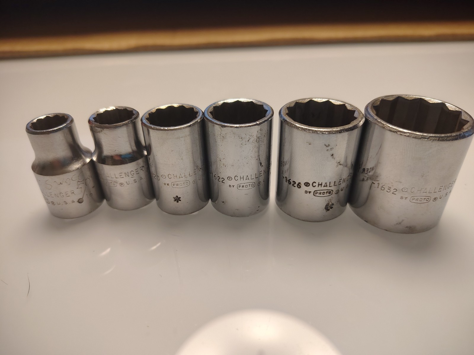 Six Proto Challenger Made In USA 1/2″ Drive Sockets 7/16 1/2 5/8 11/16 13/16 1