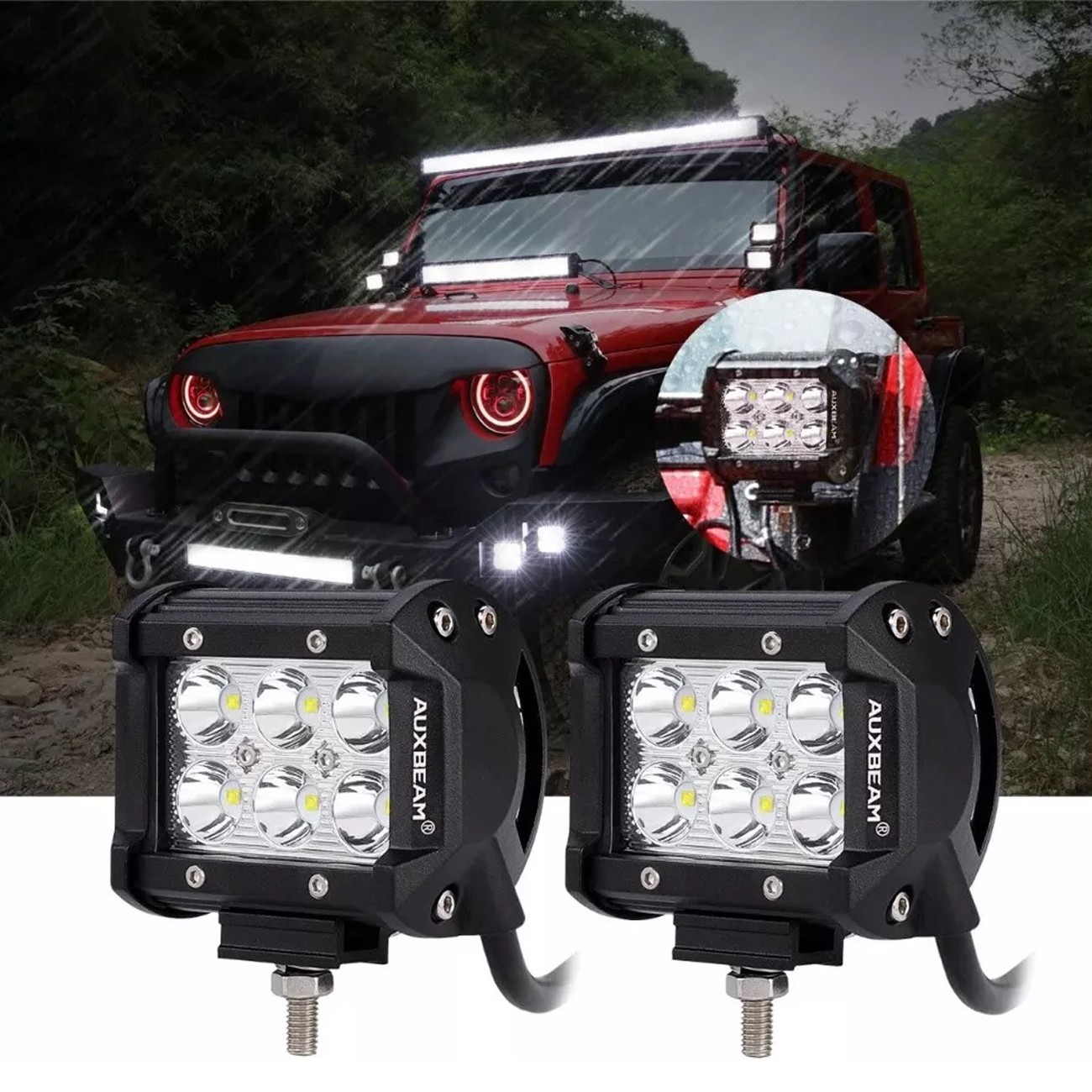 AUXBEAM 4″INCH 18W LED Work Light Bar Flood Pods Offroad Fog Lamp 4WD Pickup ATV