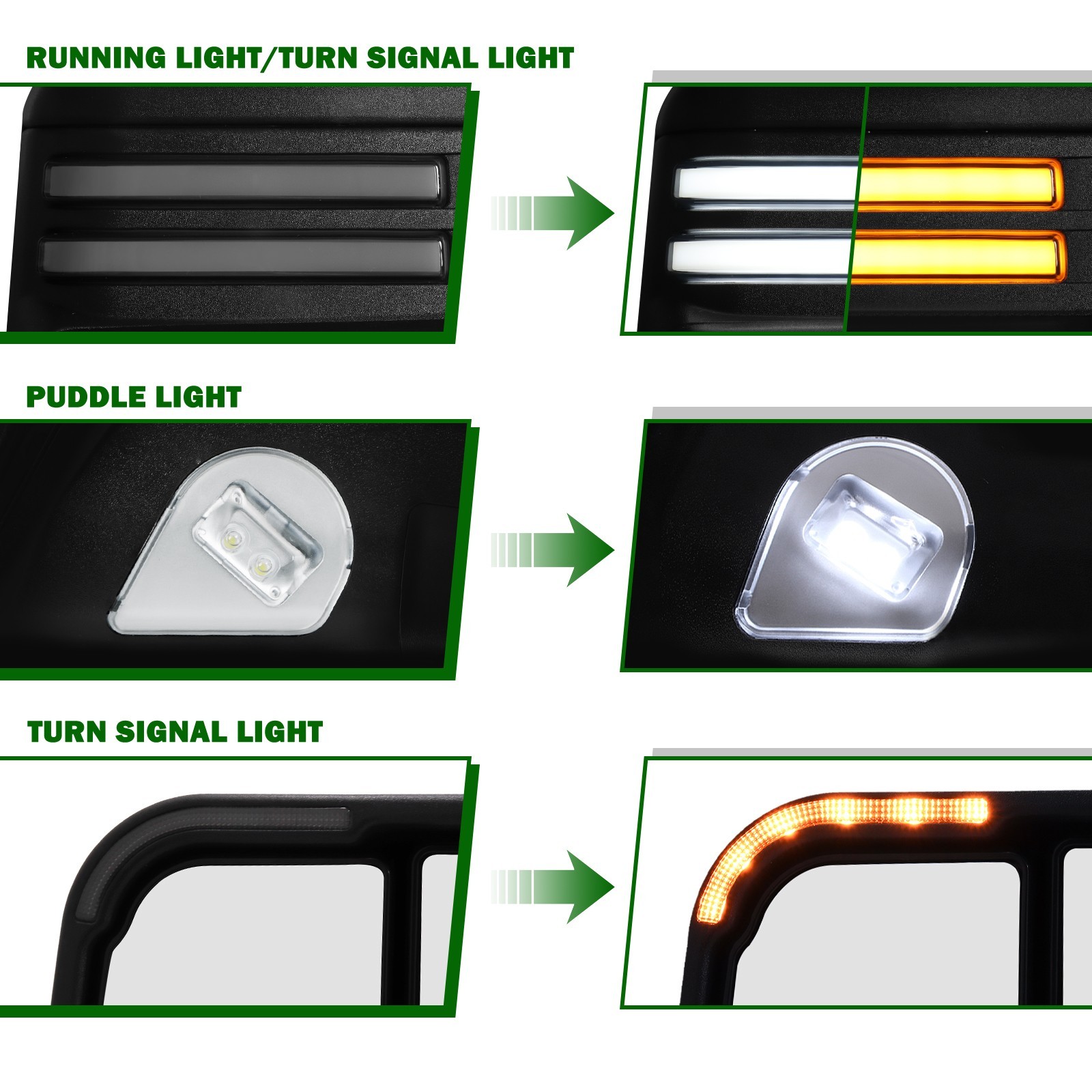 DRL Tow Mirrors for 2002-2008 Dodge Ram 1500 2500 3500 Flip-Up Smoke Switchback
