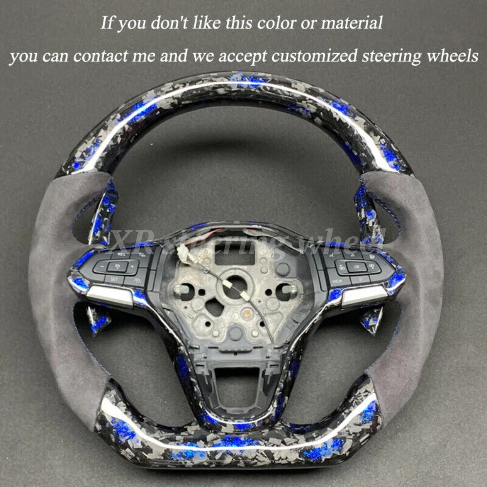 Blue Forged Carbon Fiber Alcantara Steering Wheel For Volkswagen Golf 8 GTI MK8