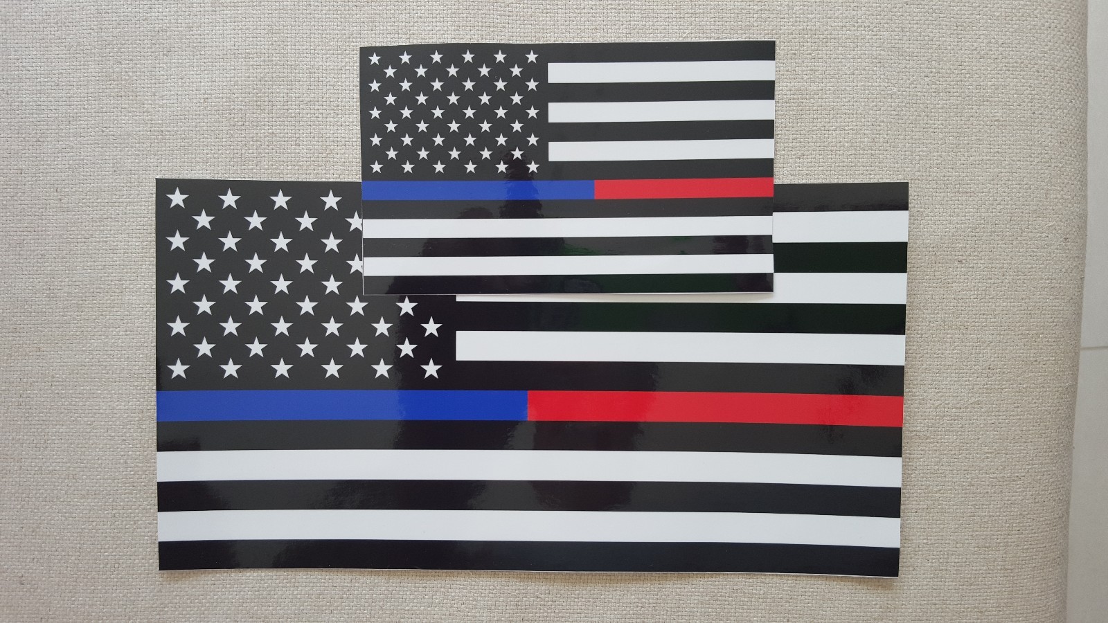 (2) 2.5″x1.5″ & 3″x5″ Thin Blue Red Line FireFighter Police Vinyl Decal Sticker