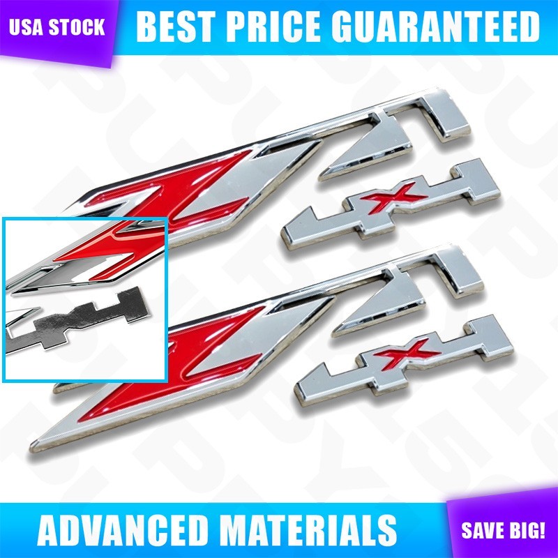 2Pcs Chrome Red Fender Badge For Silverado Z71 Emblem Door Side Decal Nameplate