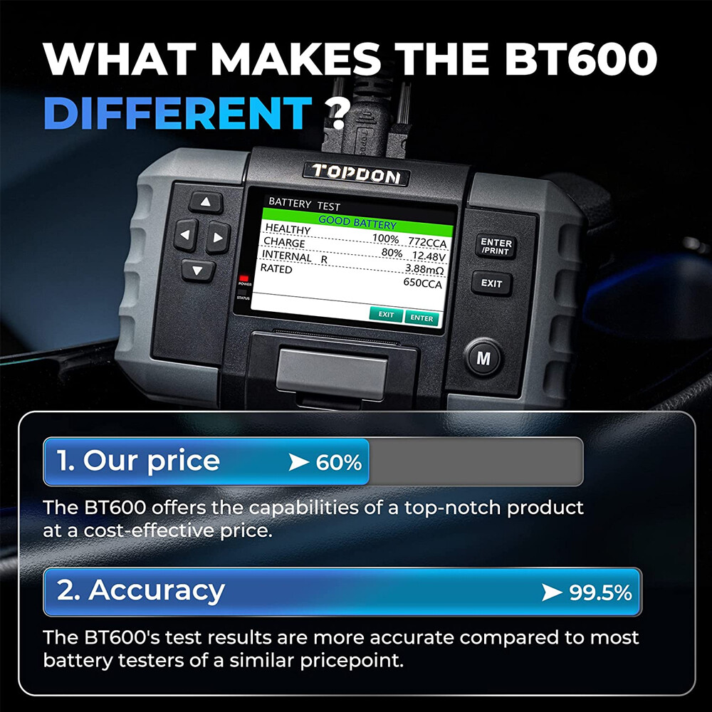 TOPDON BT600 12V 24V TOPDON 2026 Newest Digital Battery Tester Printer