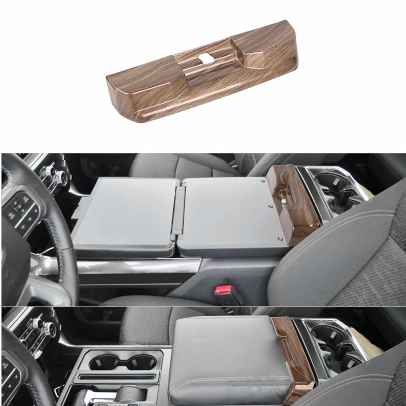 Wood Grain Center Console Armrest Box Cover Trim For 2021+ Ford F150 Accessories