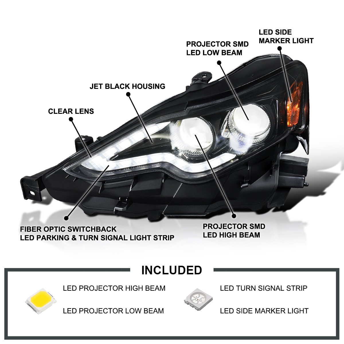 Jet Black Fits 2014-2016 Lexus IS250 IS350 Full LED Projector Headlights LH+RH