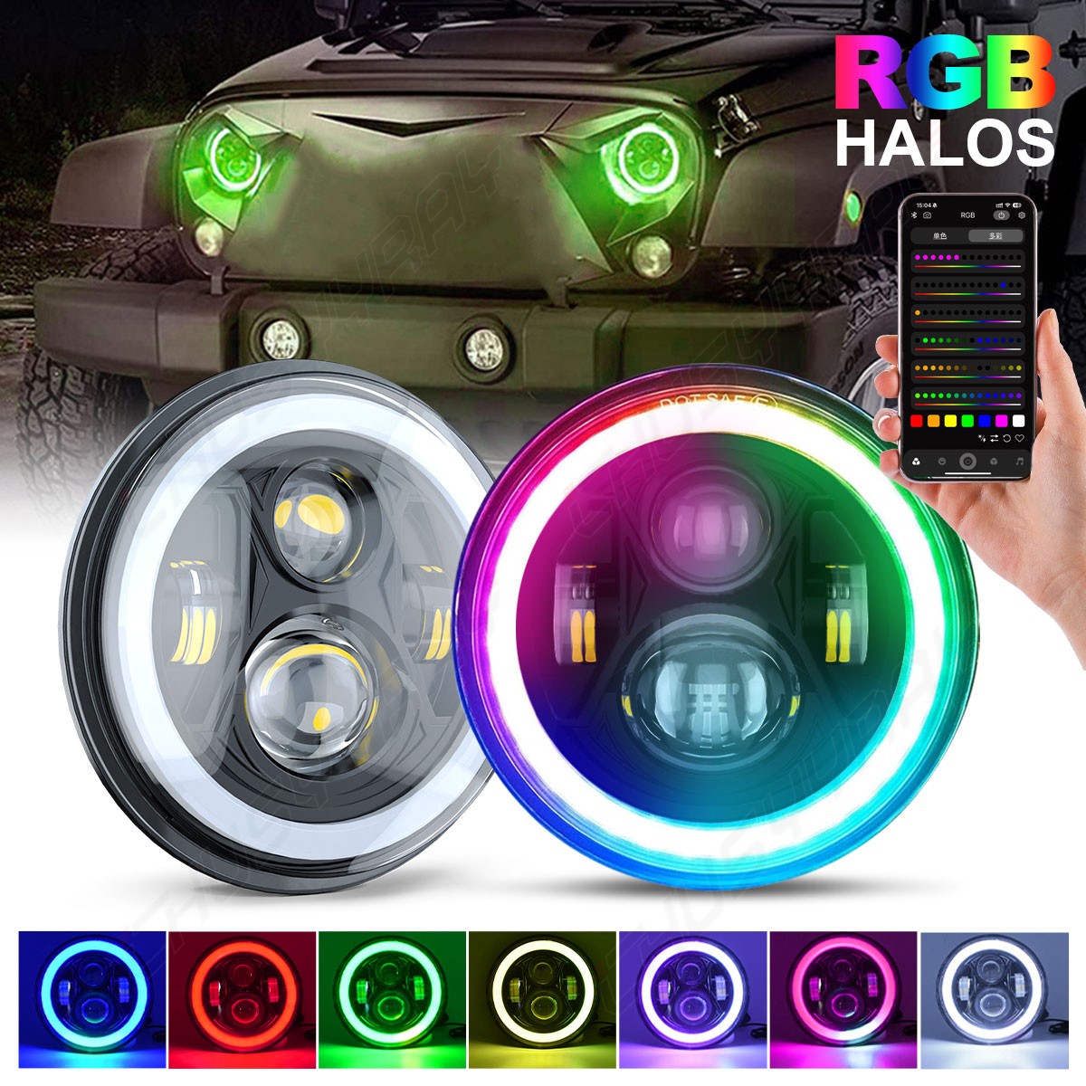 2X FOR Jeep Wrangler JK LJ TJ CJ RGB 7″ inch Round LED Headlights DRL Light 2026