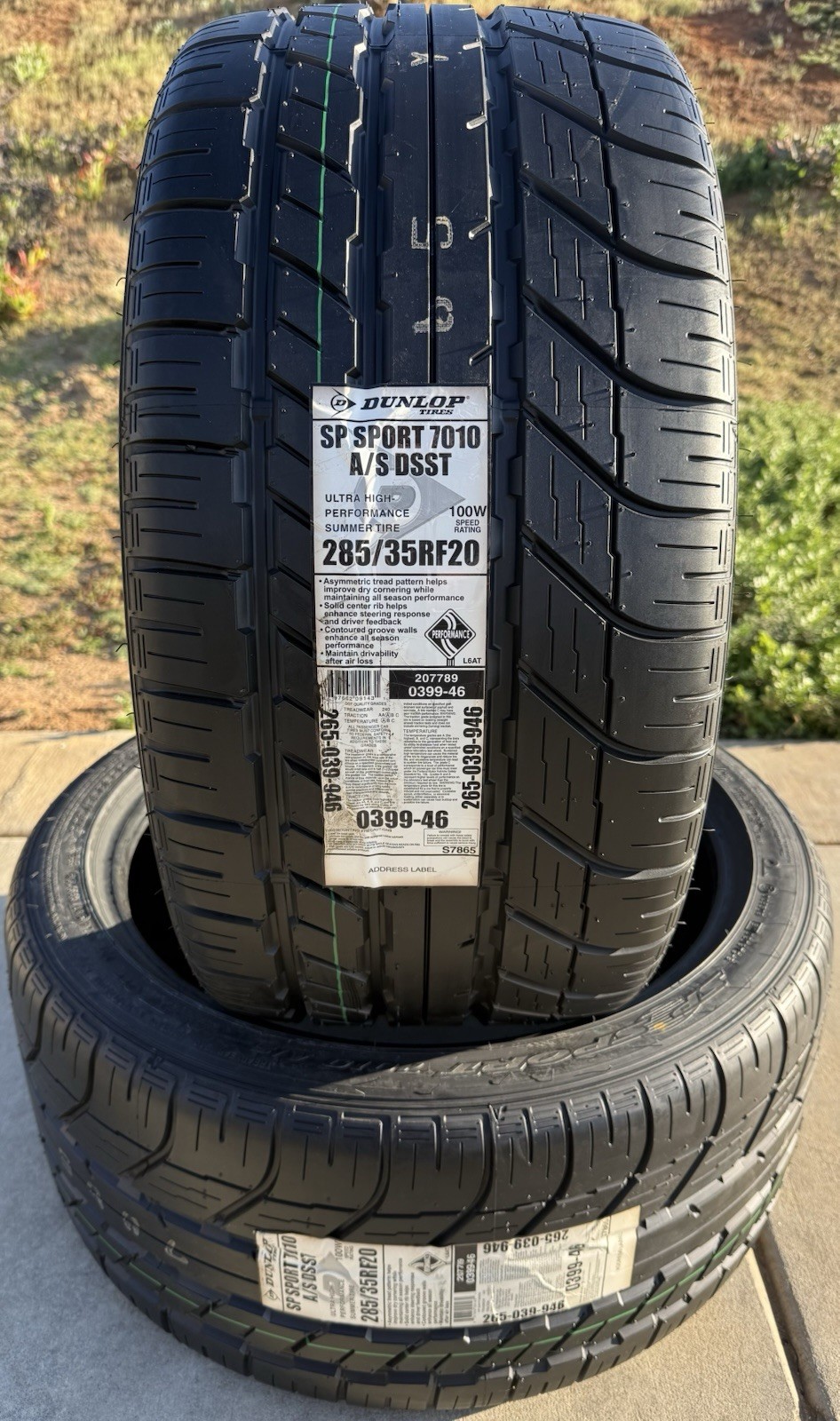 TWO BRAND NEW 285/35R20 Dunlop SP Sport 7010 A/S DSST Nissan GTR Run Flat Tires!