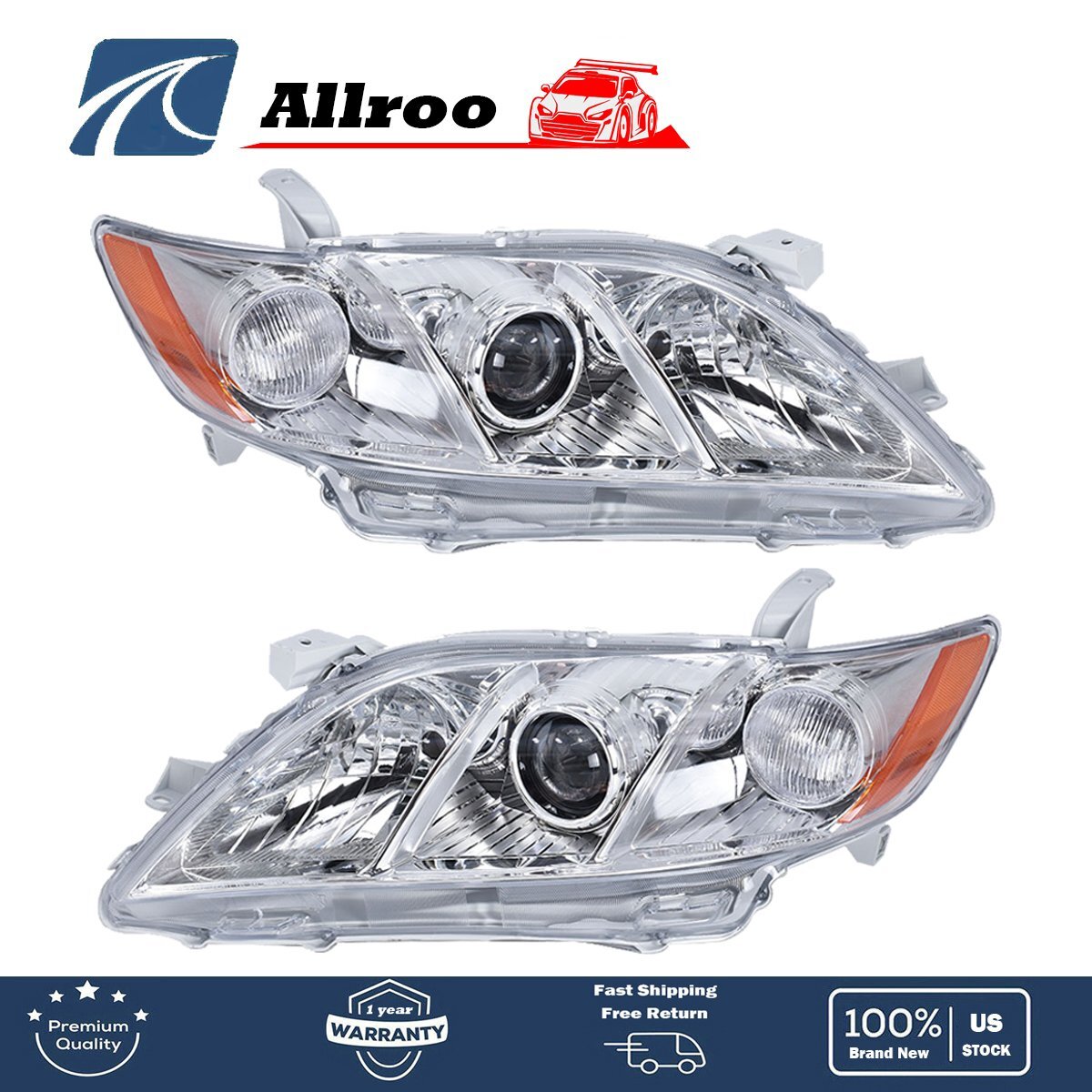 Clear Chrome Projector Headlight Headlamp Housing Fit For Toyota Camry 2007-2009