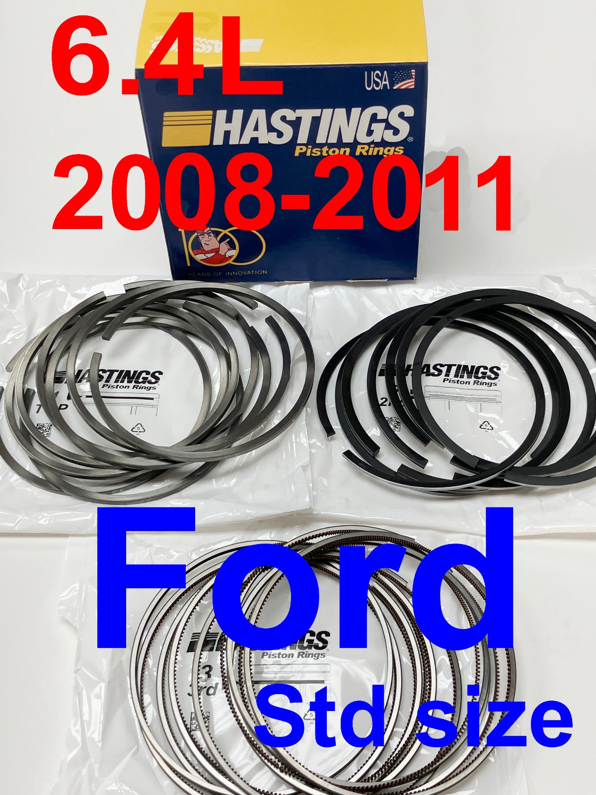 Ford 6.4L V8 PowerStroke Piston Rings Hastings Piston ring set (standard size)