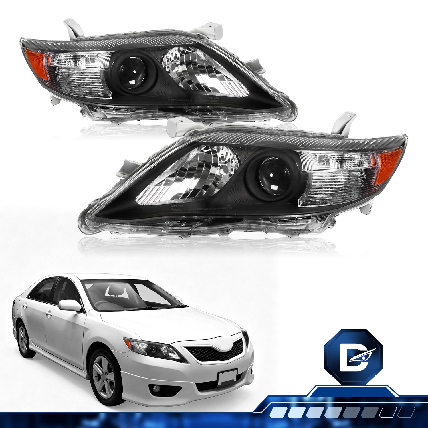 For 2010 2011 Toyota Camry 4Dr Black Amber Corner Projector LH&RH Headlights