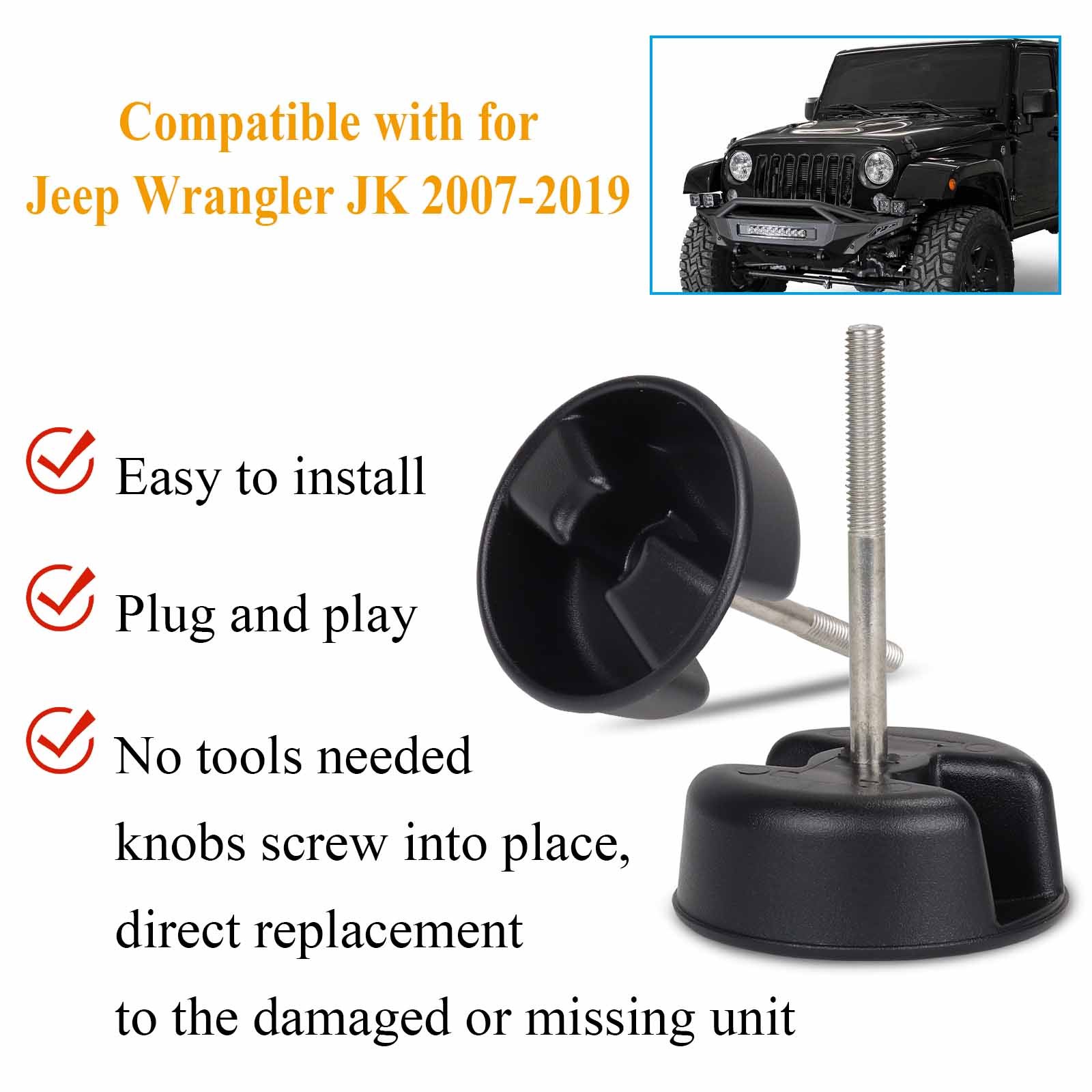 For 2007-19 Jeep Wrangler JK 2X Black Hardtop Top Hard Panel Mounting Screw Knob
