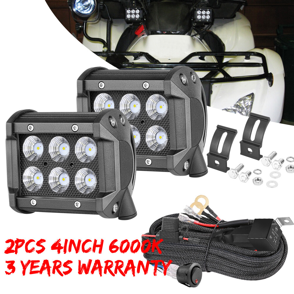 2x 18W LED Flood Light Auxiliary Motorcycle Headlight Driving Fog Lamp w/ Wiring