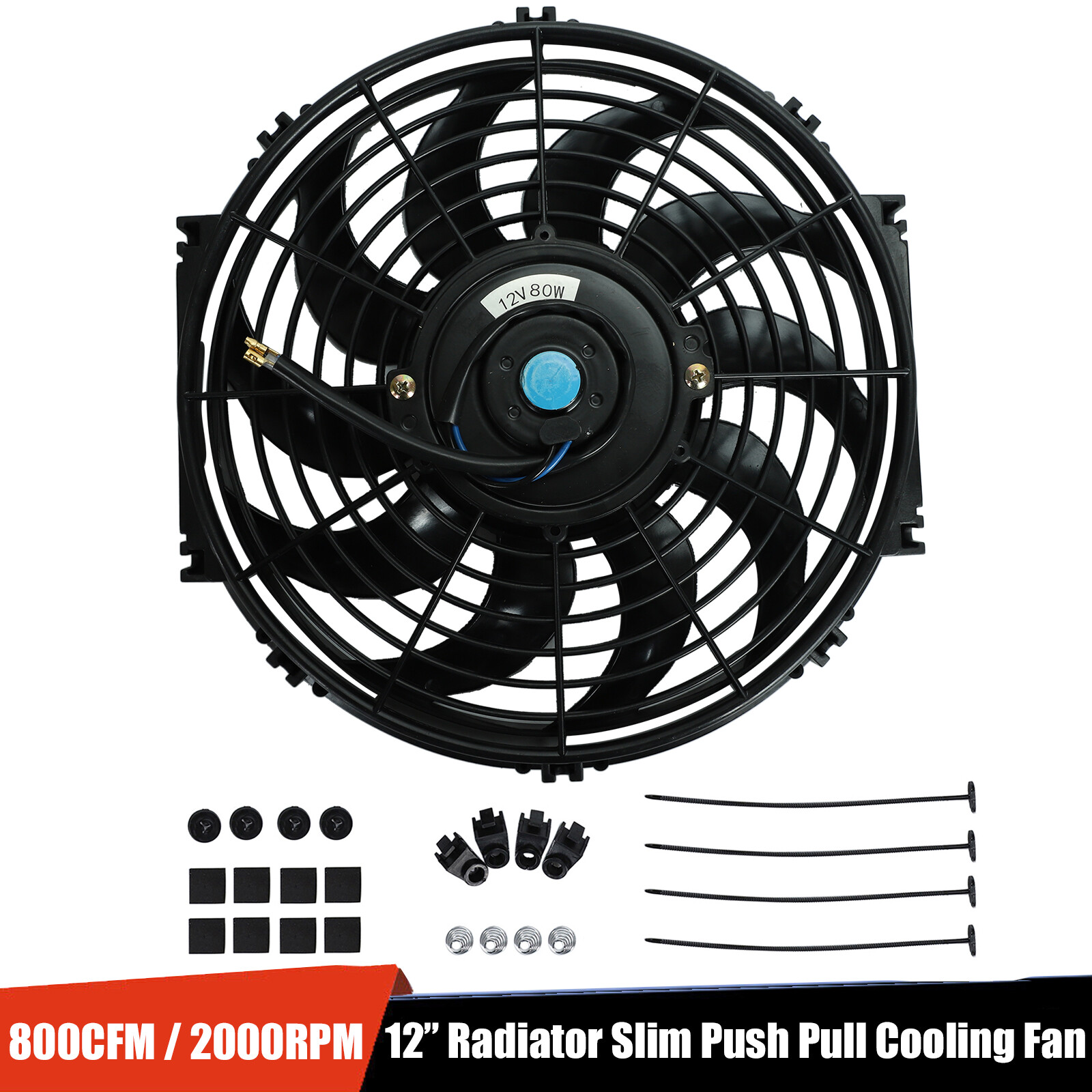 12″ inch Universal Slim Fan Push Pull Electric Radiator Cooling 12V Mount Kit