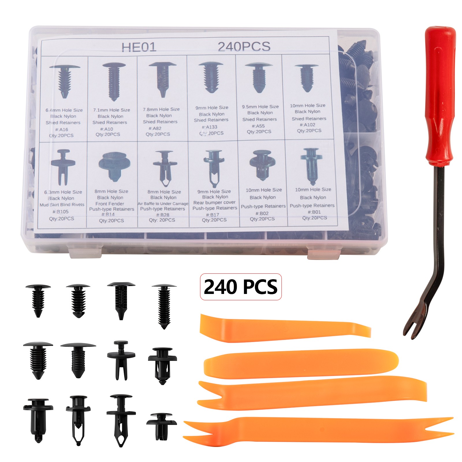 240 Pcs Car Bumper Clips Plastic Rivets Push Pin Retainer Kit with 5 Removers