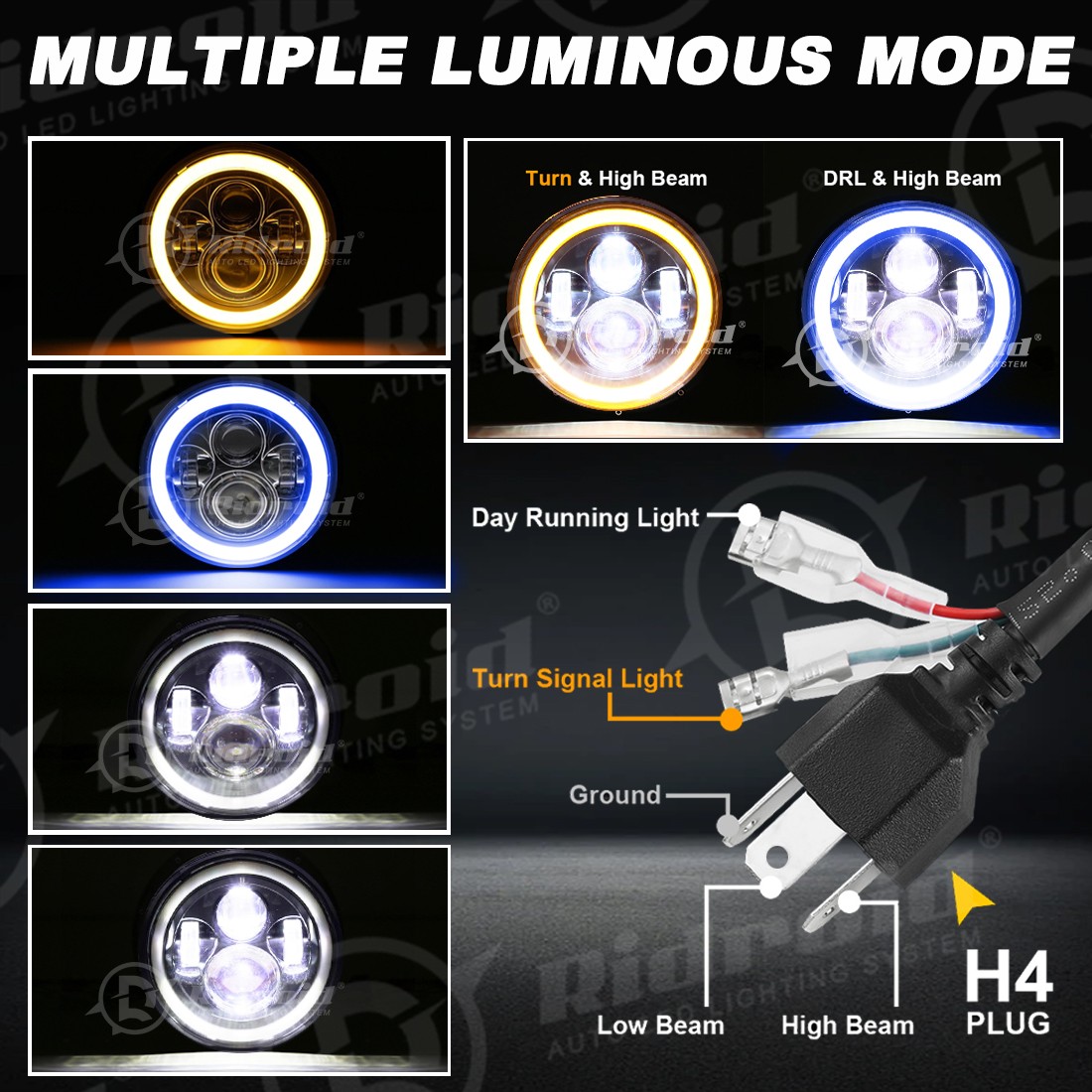 7″ LED Headlight Blue DRL Turn Light For Harley Cafe Racer & Indian Motorcycle
