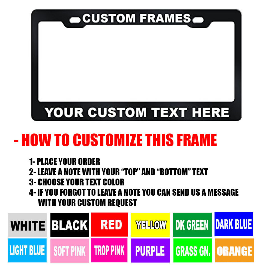 CUSTOM Personalized BLACK metal License Plate Frame Tag Cover Car Auto Shields