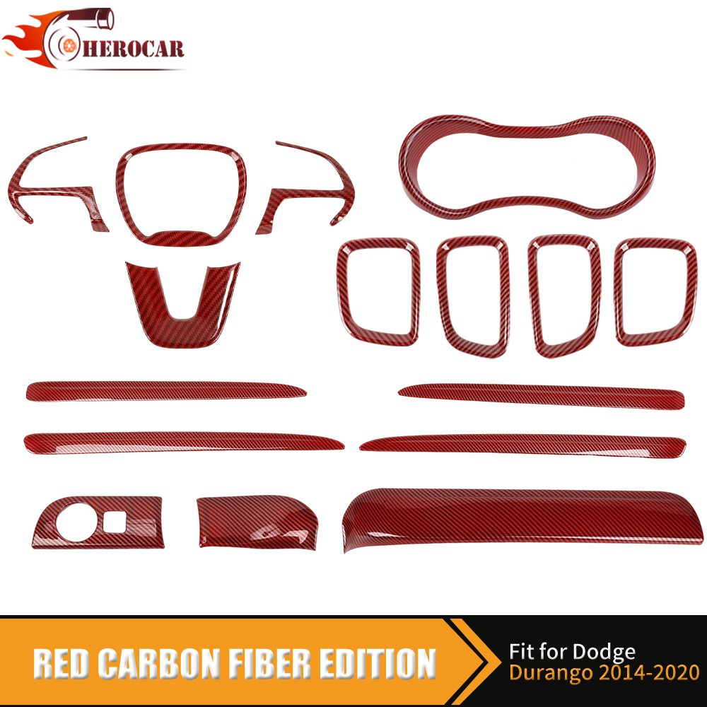 16Pcs Red Carbon Fiber Full Interior Kit Cover Trim for Dodge Durango 2014-2020