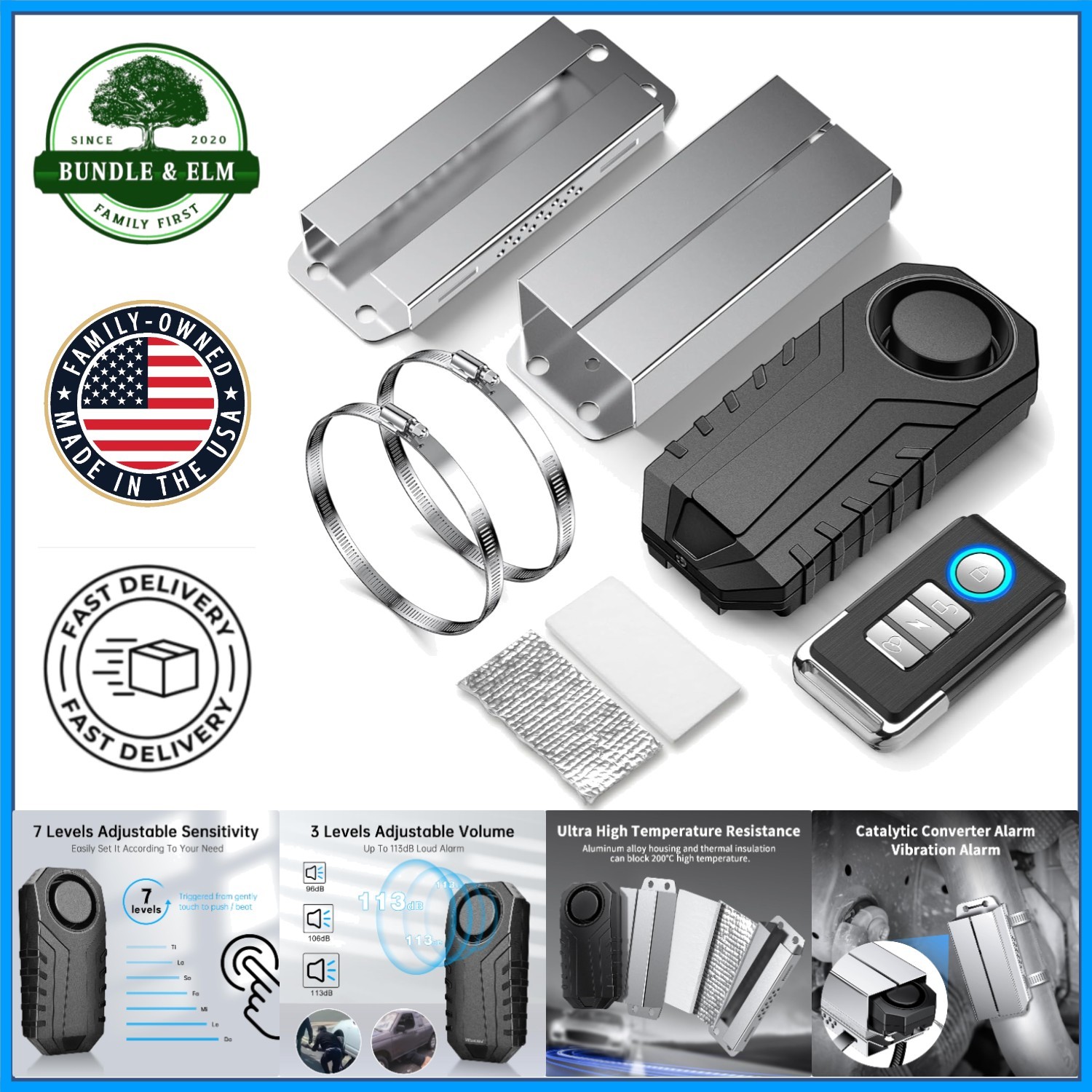Loud 113dB Catalytic Converter Alarm System with Stainless Steel Straps Included