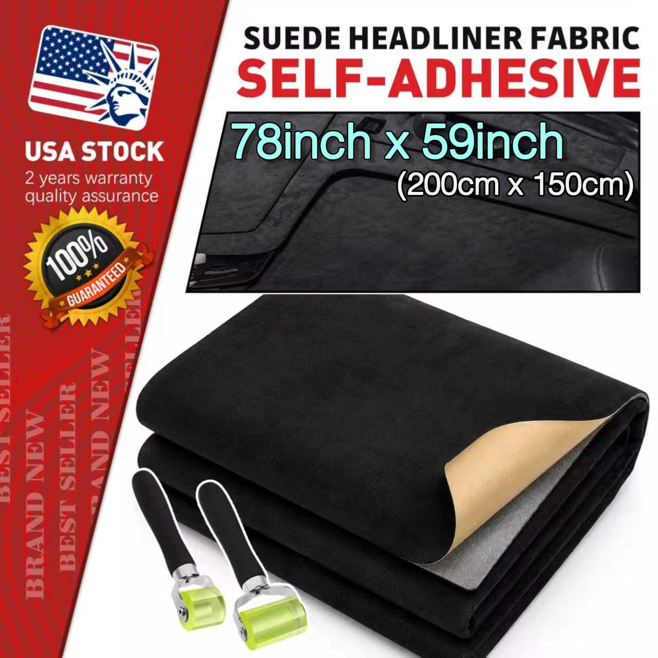 Premium 78″x59″ Self-Adhesive Suede Fabric Black for Car SUV Replace Repair