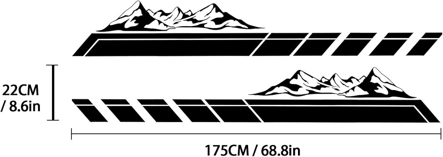 2x 68” Black Mountains Stripe Side Body Decal Stickers For Chevy Silverado Etc