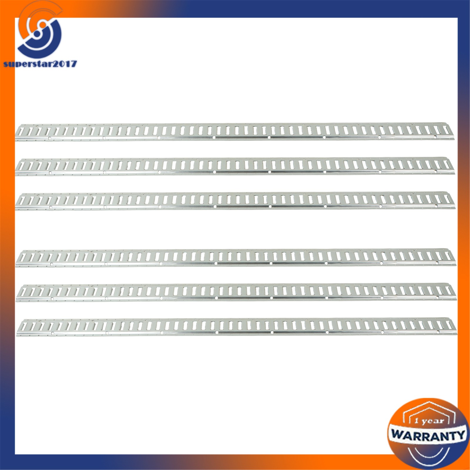 6 Pack 8 Foot Silver E Track Rails, Zinc Plated For Long Cargo Trailer Tie Down