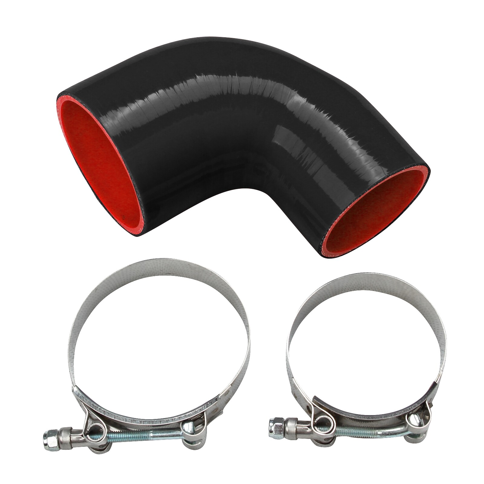 Silicone Hose 3″ To 3.5″ 90° Degree Reducer 76mm – 89mm Pipe Coupler + 2 Clamps
