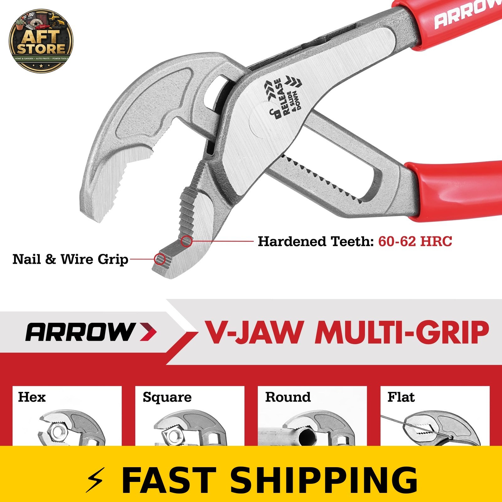 Arrow 8″ V-Jaw Groove Joint Pliers, Quick Adjustable