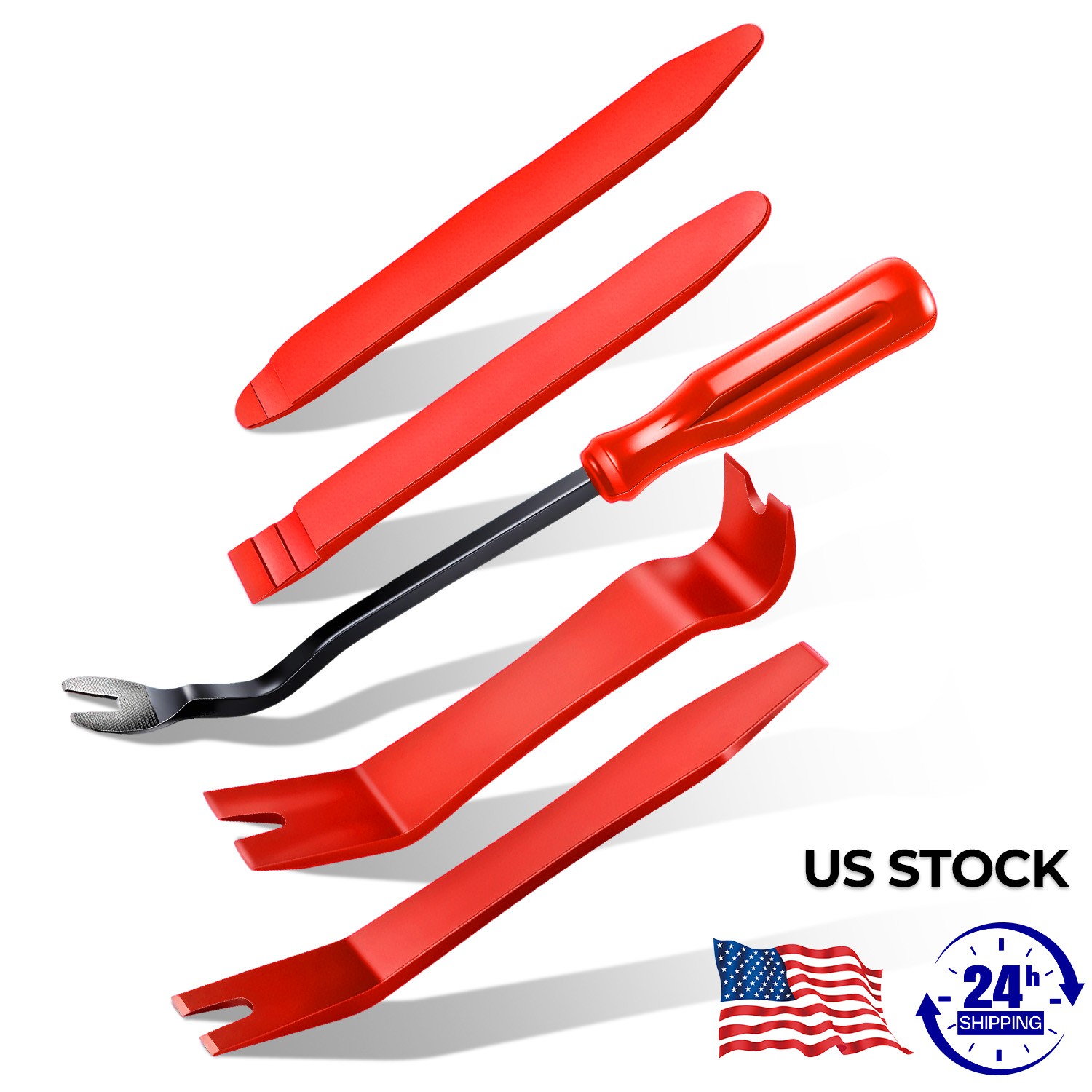 5pcs Red Trim Removal Pry Tool Kit for Car Radio Door Panel Fastener Dashboard
