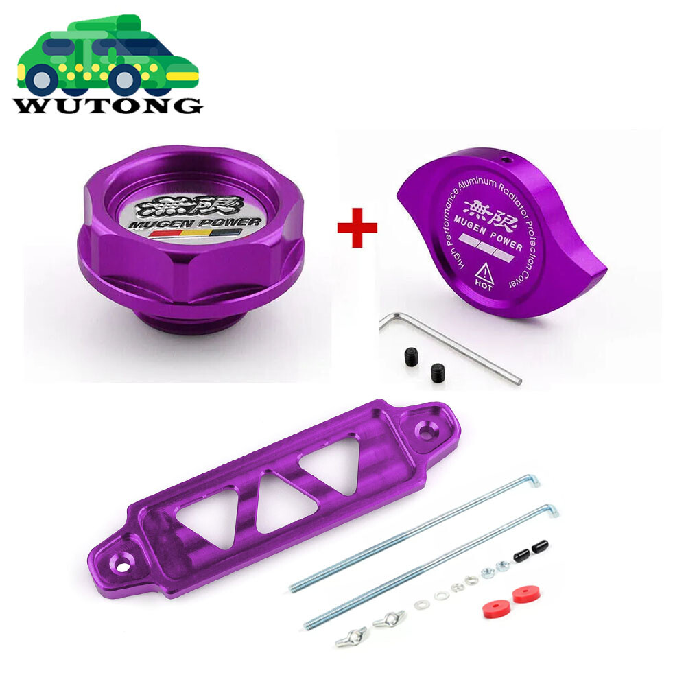 Purple Oil Filler Cap Radiator Cap Cover + Battery Tie Down w/ J-Hooks For Honda
