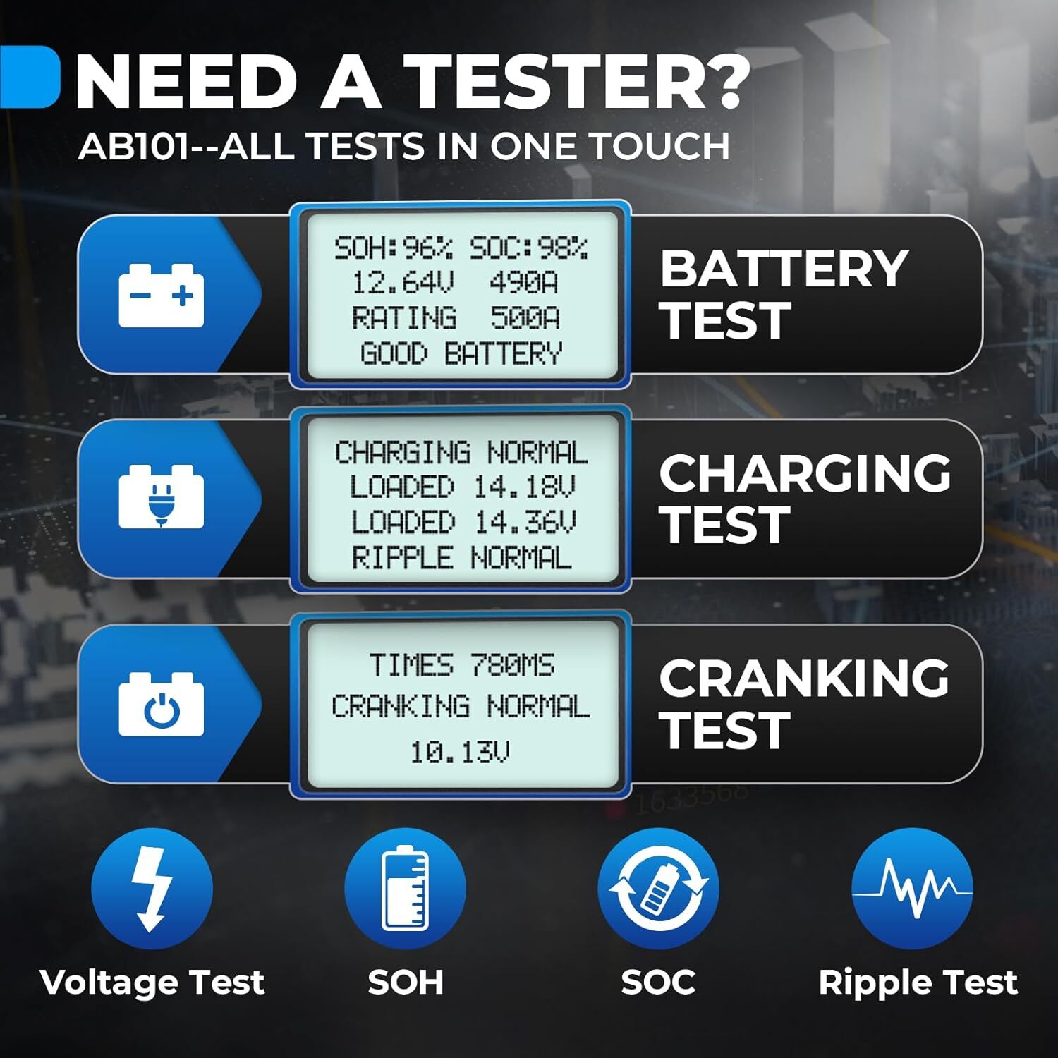 TOPDON 12V Car Battery Tester Cranking Charging Battery Analyzer 100-2000CCA