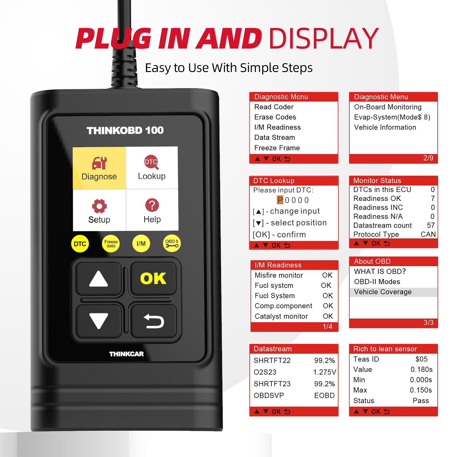THINKOBD 100 OBD2 Scanner OBD Code Reader Car Check Engine Fault Diagnostic Tool