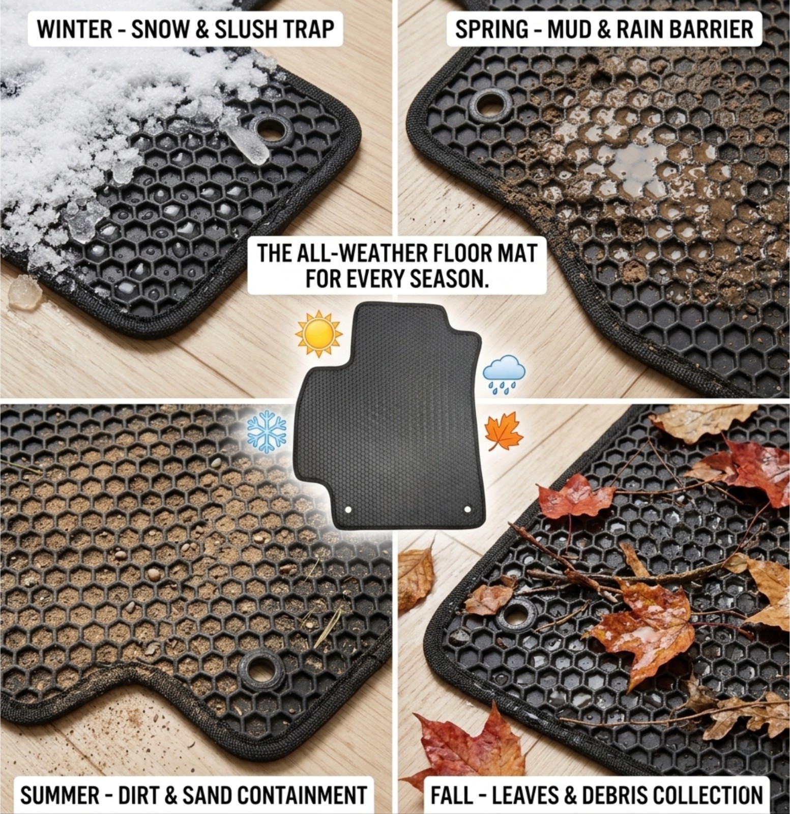 Floor Mats All Weather for 2024 2025 Hyundai Kona Front & Rear ecoMats