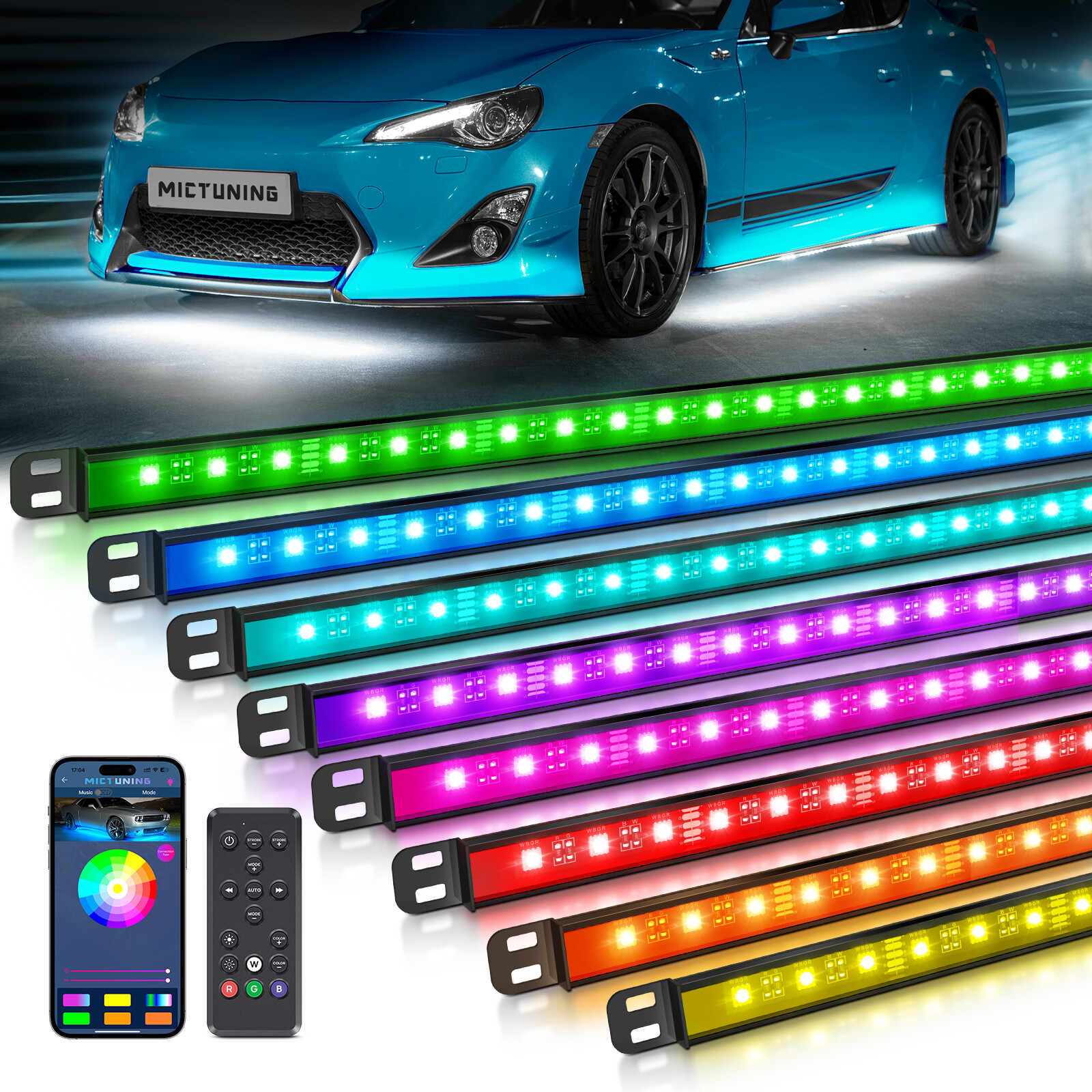 Waterproof N8 Aluminum RGBW LED Car Underglow Lights, Led Exterior Underbody Kit