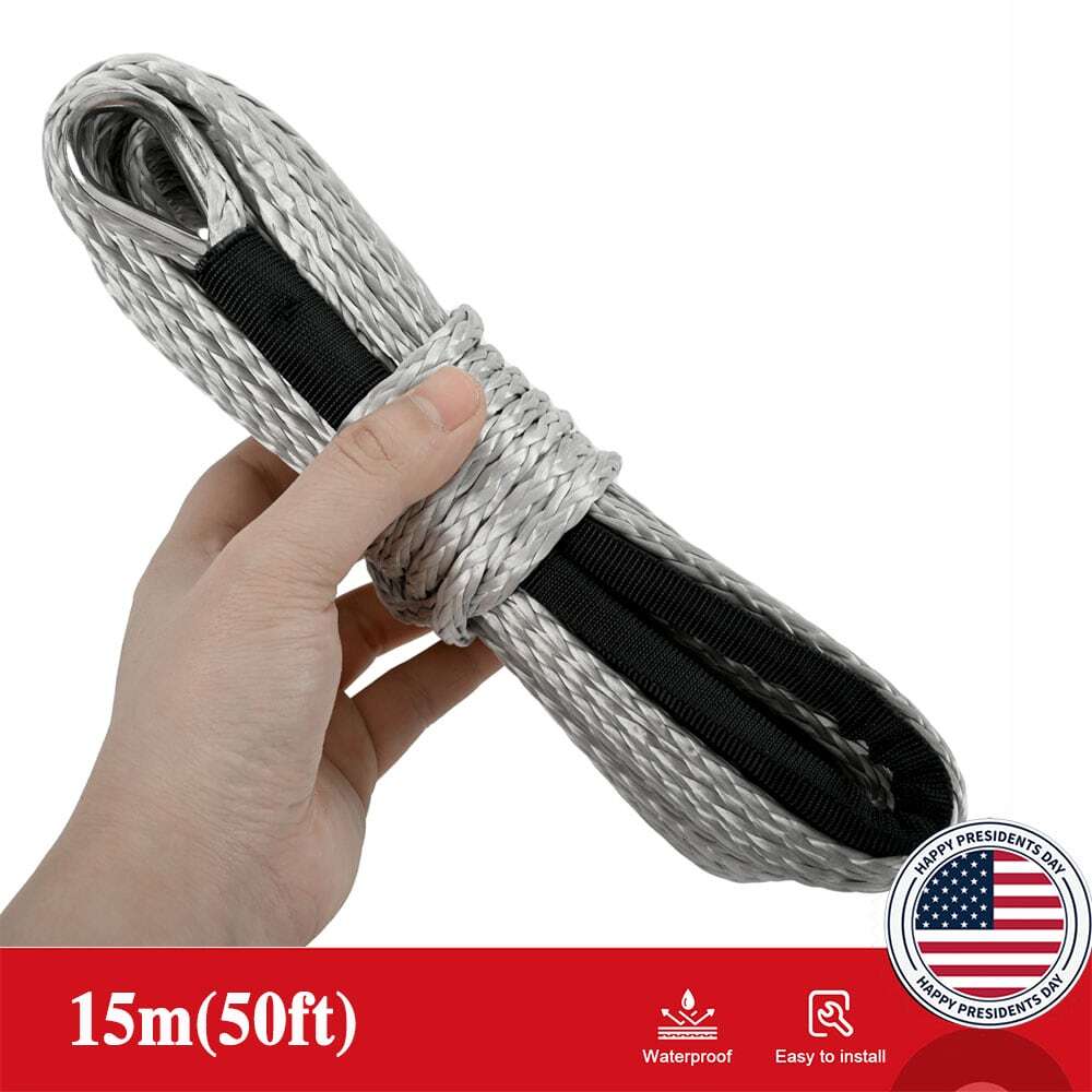 1/4″ x 50ft’ Synthetic Winch Rope Universal 15m For ATV Average 10000 lbs Cables