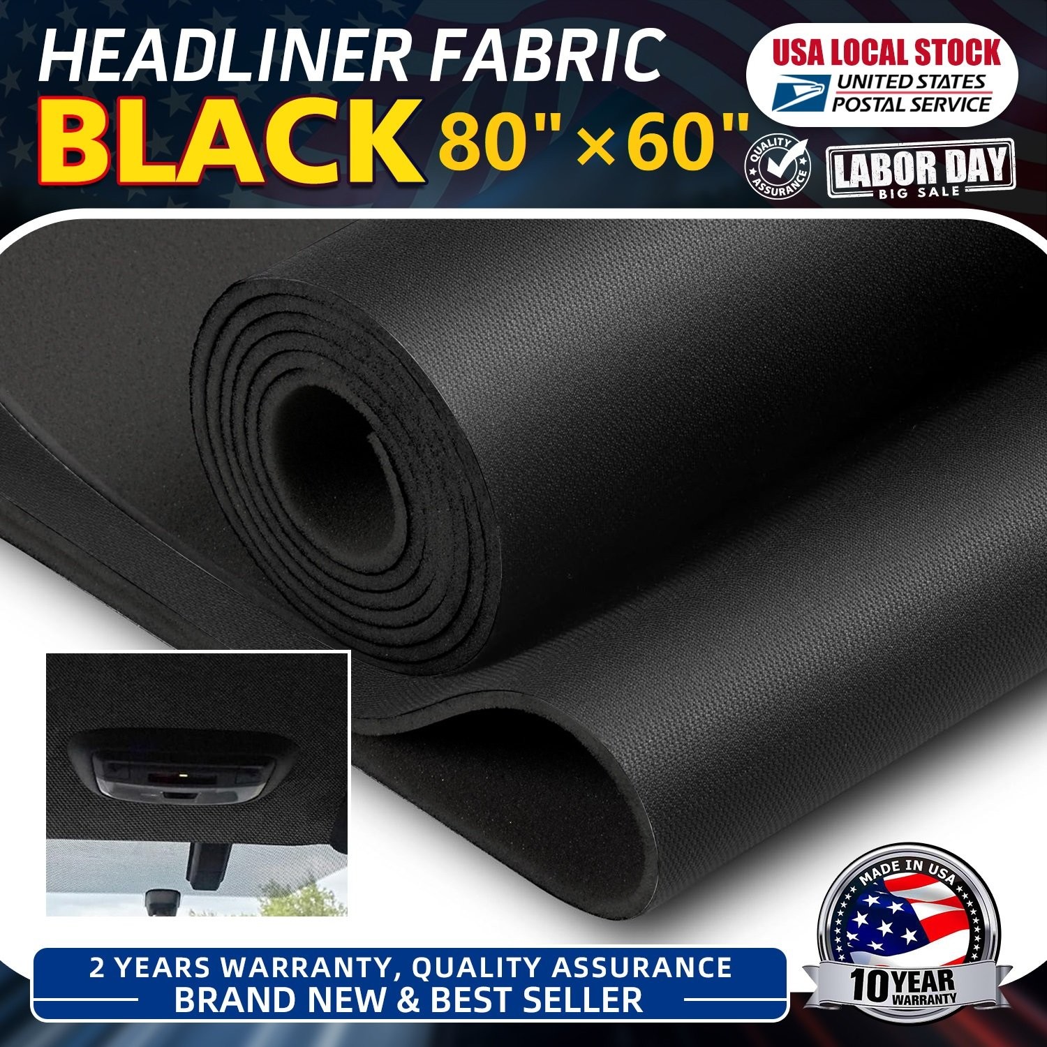 For Honda Civic Black Flat Knit Headliner Fabric 80″×60″ Replace/Repair Material