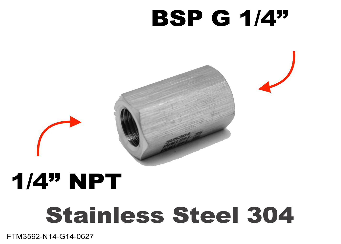 1/4″ NPT Female to BSP G 1/4″ Female Stainless Sensor Adaptor Fitting Conversion