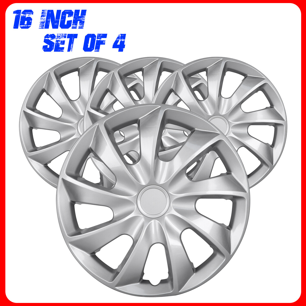 16″ Set of 4 Silver Wheel Covers Snap On Full Hub Caps fit R16 Tire & Steel Rim