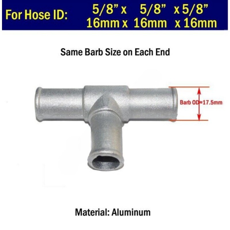 Aluminum Tee Coolant Heater Hose 5/8″ x 5/8 x 5/8 in 16mm Fitting Water Pipe GL8