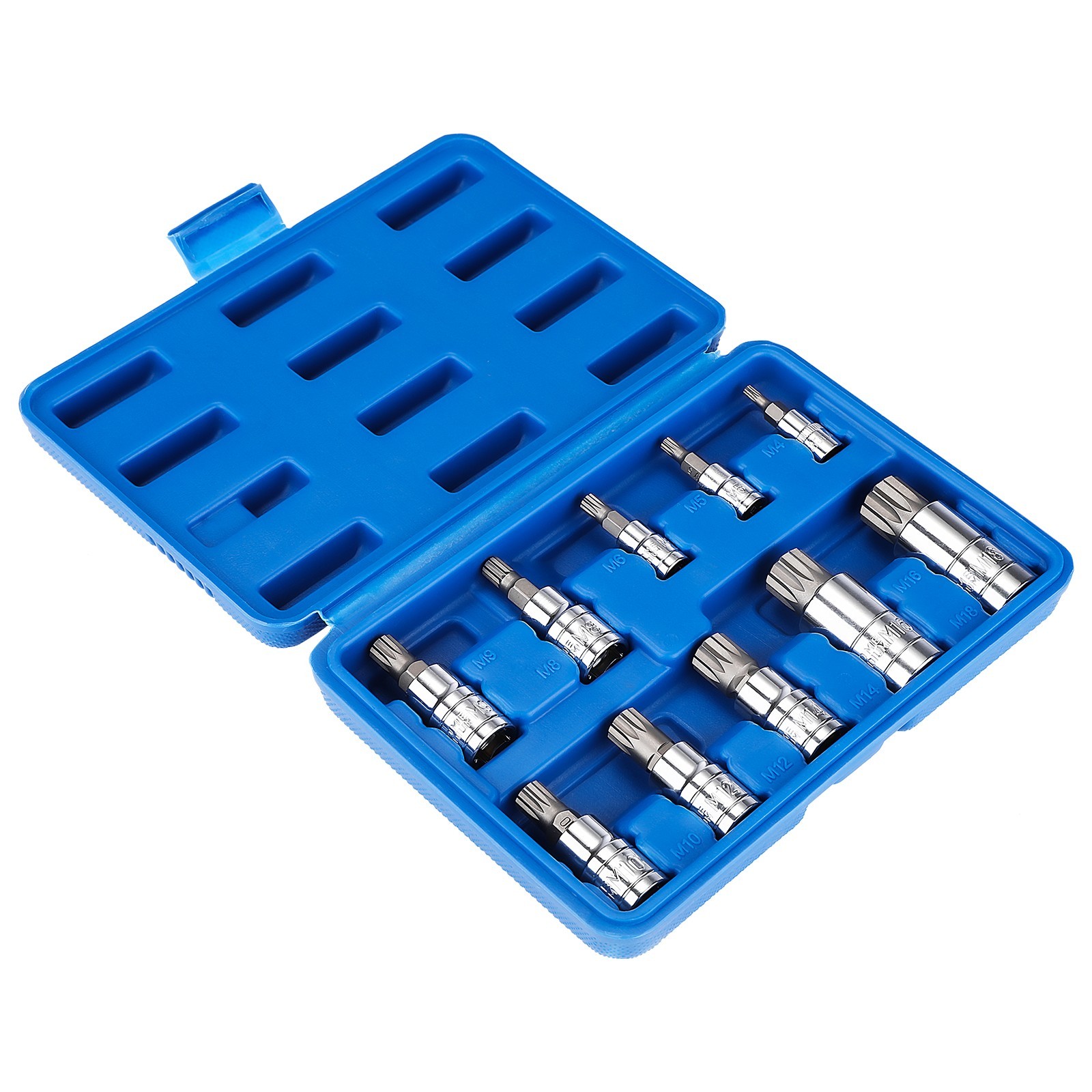 10pc XZN Triple Square Spline Bit Socket Set 12 Point Tamper Proof MM w/Case