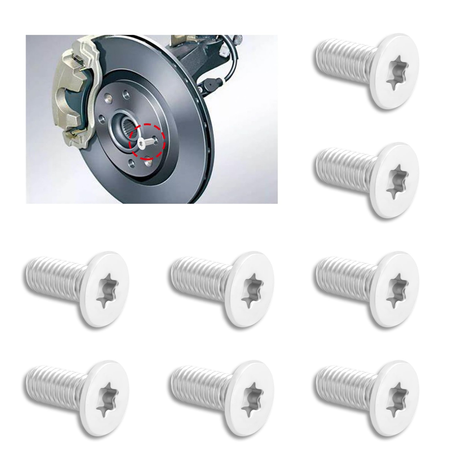 8PCS Brake Rotor Screw Replacement 0.76*0.61*0.30 inch, 8 PCS