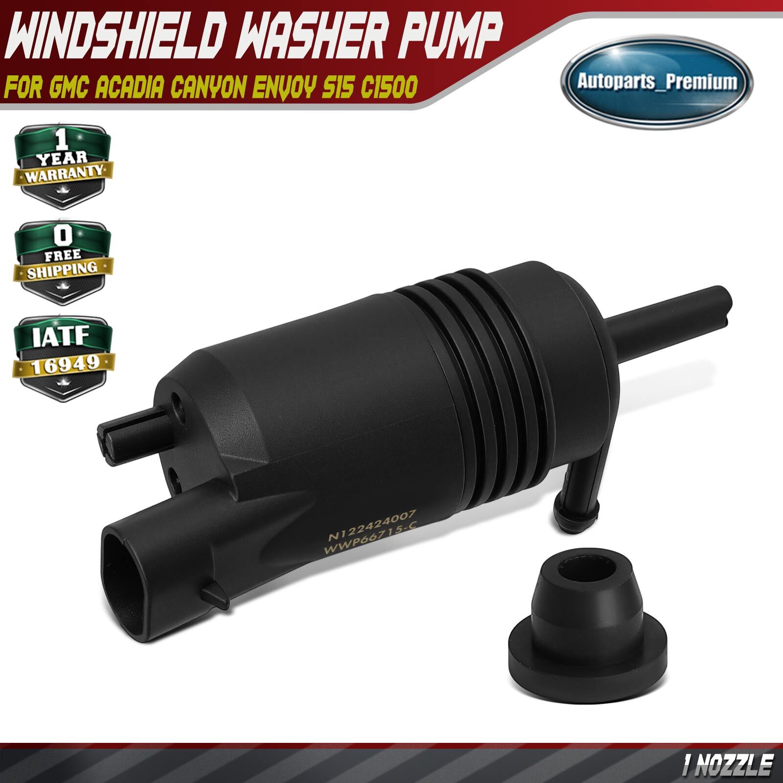 Front Windshield Washer Pump with Rubber Grommet for GMC Acadia Canyon Envoy S15
