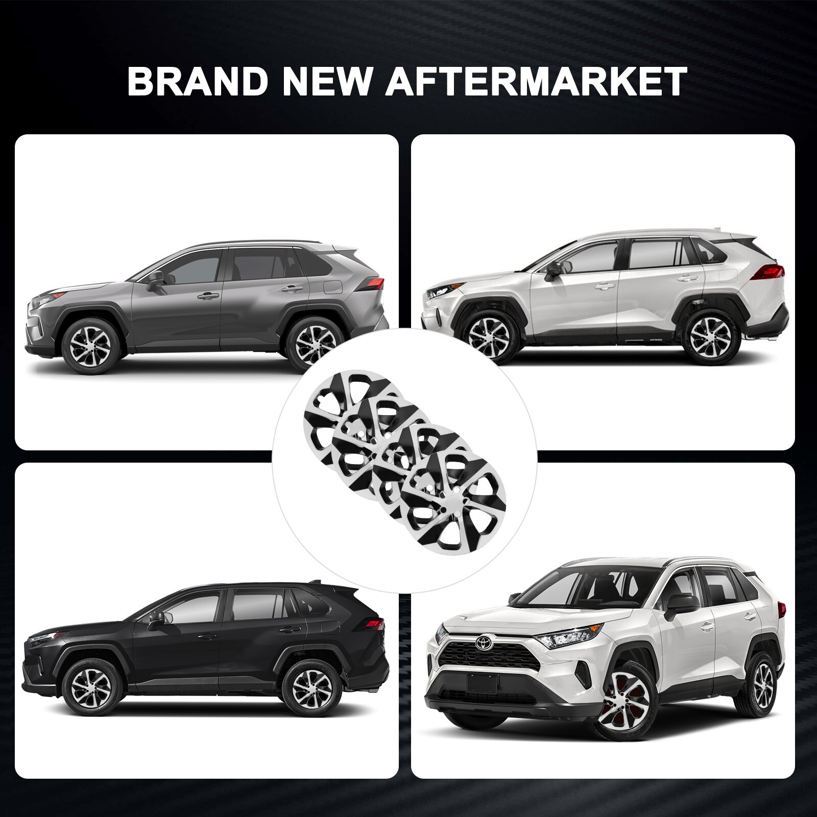 4 Pack hubcaps for 2019-2024 TOYOTA RAV4 Wheel Covers Silver+Black ;17inch