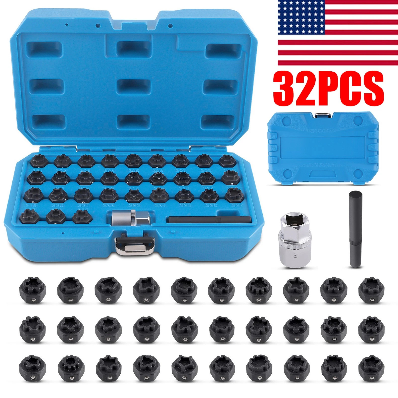 32pcs Anti-theft Wheel Lock Lug Nuts Removal Key Socket Set for Mercedes Benz